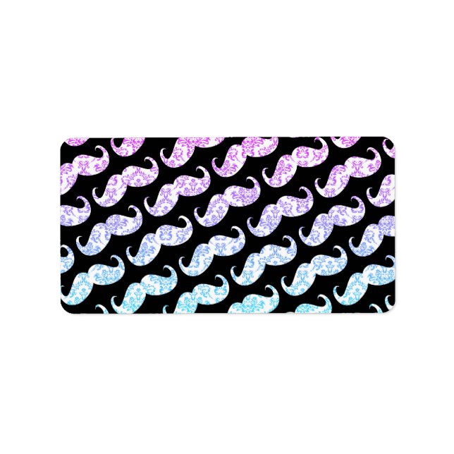 Funny Pink Blue Floral Damask Mustache Muster Adressaufkleber (Vorne)