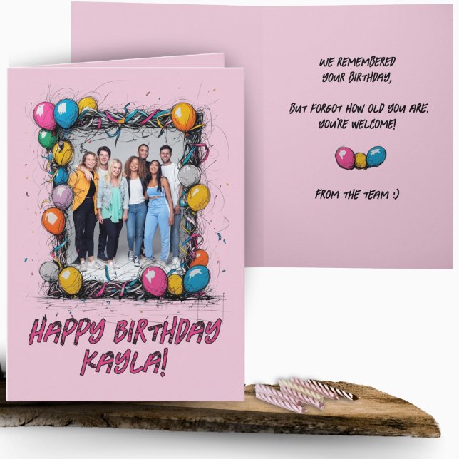 Funny Pink Custom Foto Birthday Card Group Team Karte (Von Creator hochgeladen)