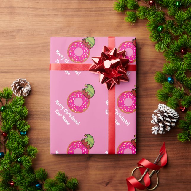 Funny pink donut mit elchenhaftem Brauch Weihnacht Geschenkpapier (Feiertagsgeschenk)