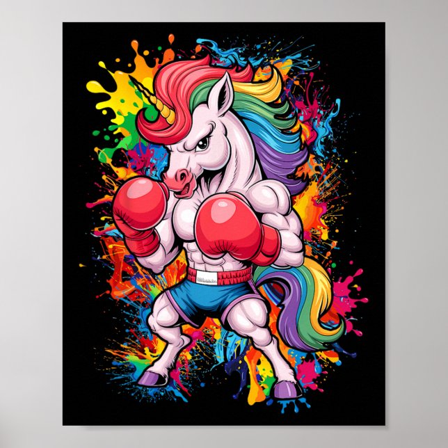 Funny Pink Einhorn mit Boxhandschuhen Poster (Vorne)