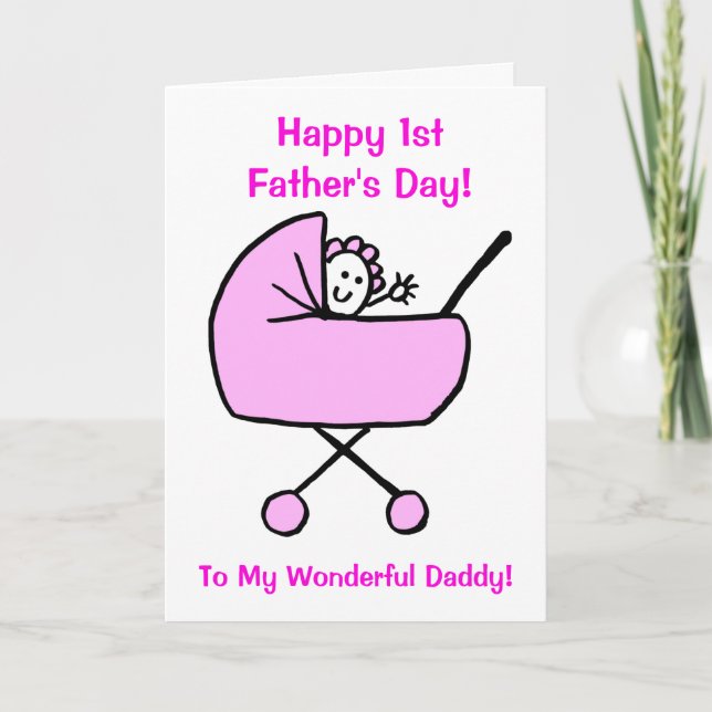 Funny Pink First Fathour Daughter Cartoon Karte (Vorderseite)