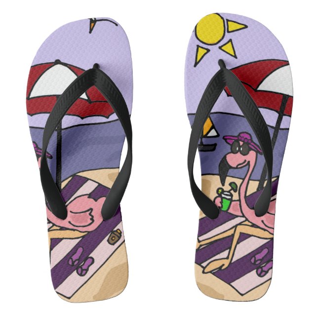 Funny Pink Flamingo am Strand Flip Flops (Fußbett)