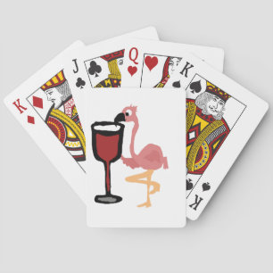 Funny Pink Flamingo Drink Roter Wein Spielkarten