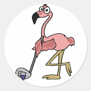 Funny Pink Flamingo Golfo Art Runder Aufkleber