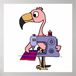 Funny Pink Flamingo mit Nähmaschine Poster
