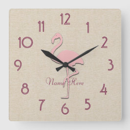 Funny Pink Flamingo Name Wall Clock hinzufügen Quadratische Wanduhr