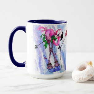 Funny Pink Flamingo Skier - Cartoon Malerei Spaß Tasse