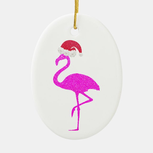 Funny pink Flamingo Weihnachtsmannmütze Weihnachte Keramik Ornament (Vorne)