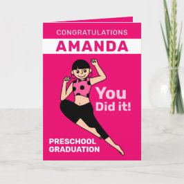 Funny Pink Girl Preschool Abschluss Karte