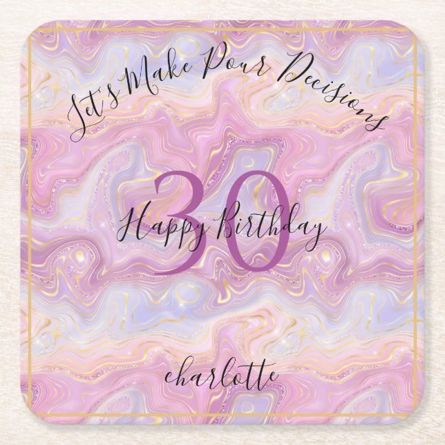 Funny Pink Glitter Marble Agate 30th Birthday Rechteckiger Pappuntersetzer (Vorderseite)