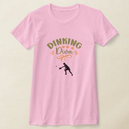 Funny Pink Green Orange Dinking Diva Pickleball T-Shirt