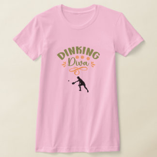 Funny Pink Green Orange Dinking Diva Pickleball T-Shirt