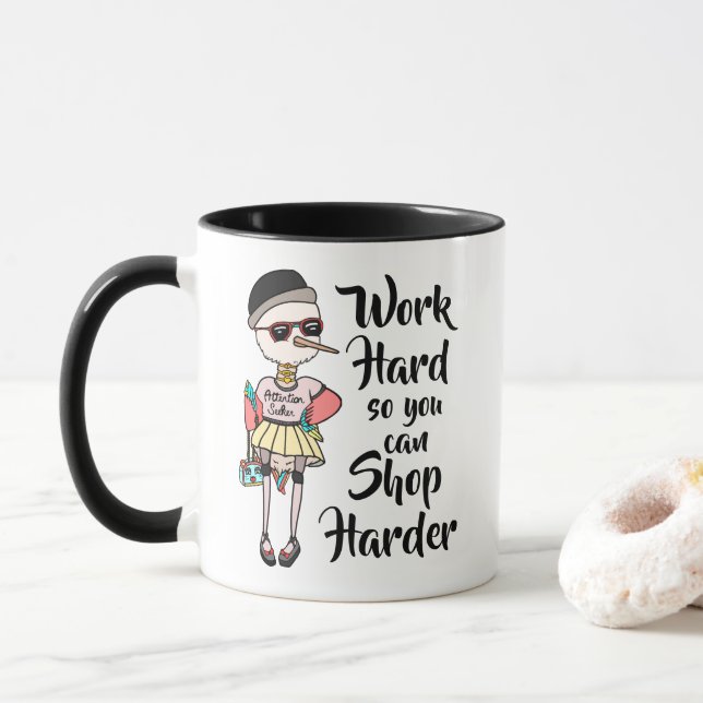 Funny Pink Kawaii Bird Word Hard Shop Harter Tasse (Mit Donut)