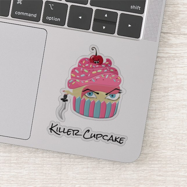 Funny Pink Killer Cupcake Kawaii Food Spaß Aufkleber (Detail)