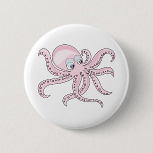 Funny Pink Octopus Button