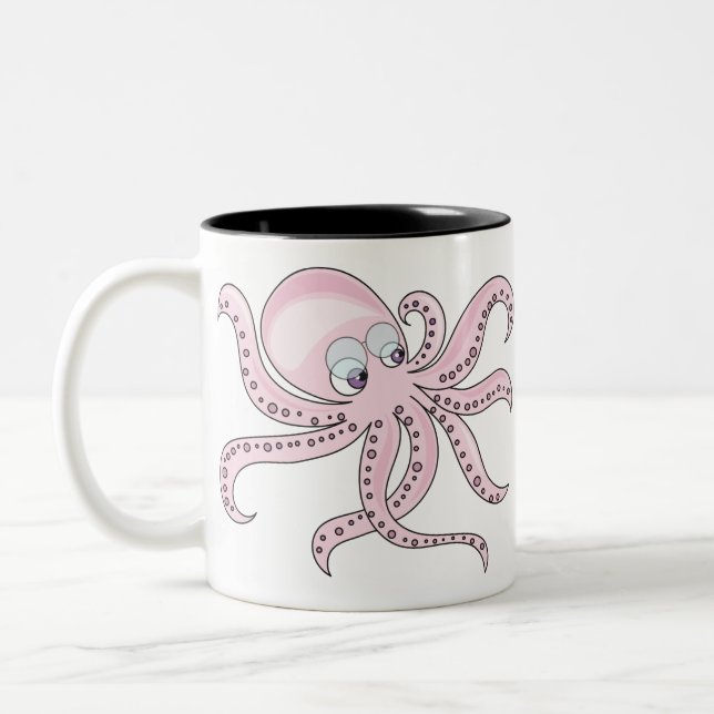 Funny Pink Octopus Zweifarbige Tasse (Links)