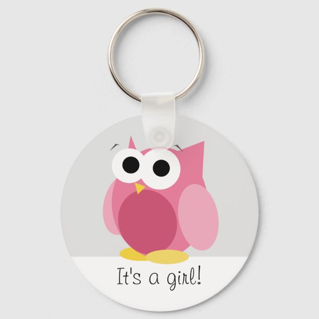 Funny Pink Owl - Es ist ein Mädchen! -Schlüsselanh Schlüsselanhänger (Vorderseite)