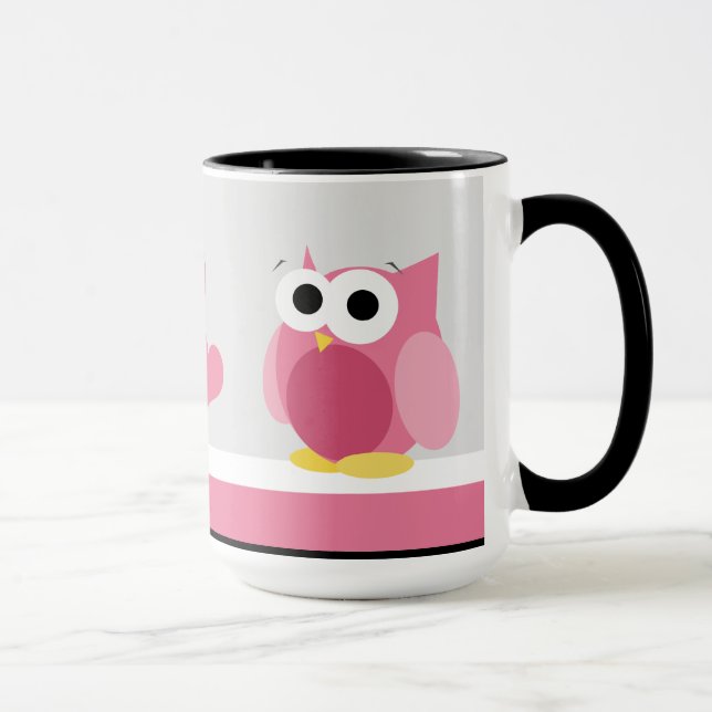 Funny Pink Owl mit Herz - 15 oz Tasse (Rechts)