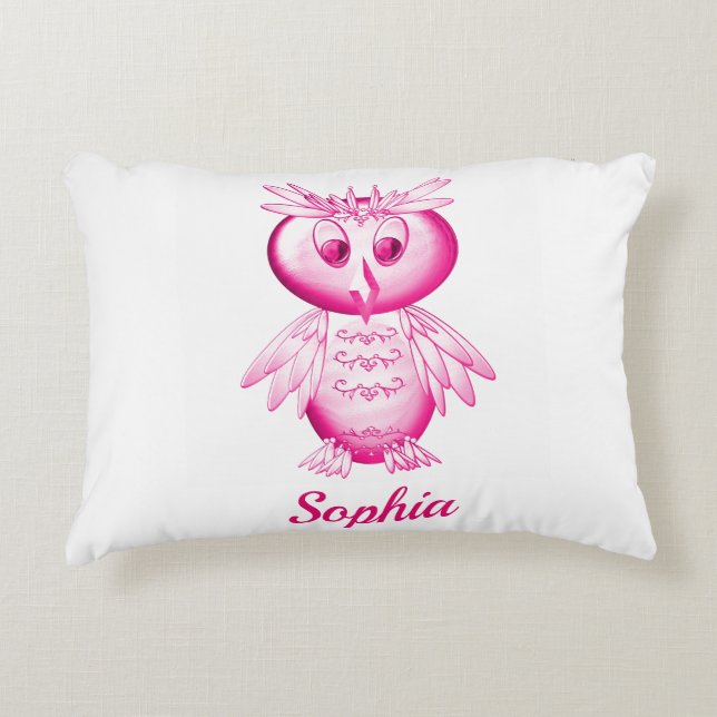 Funny Pink Owl Personalisierte Kinder Dekokissen (Vorderseite)