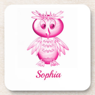 Funny Pink Owl Personalisierte Kinder Getränkeuntersetzer
