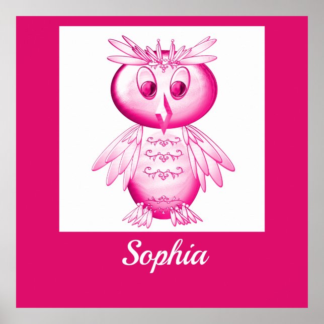 Funny Pink Owl Personalisierte Kinder Poster (Vorne)