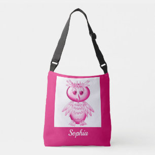 Funny Pink Owl Personalisierte Kinder Tragetaschen Mit Langen Trägern