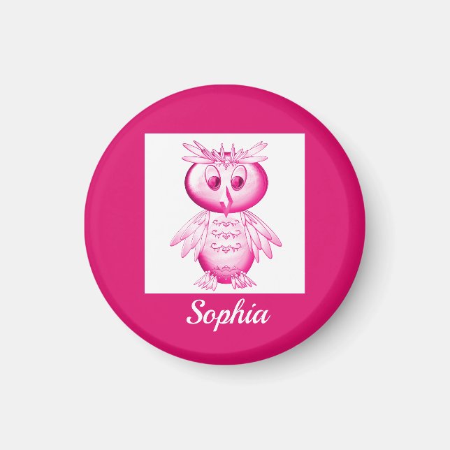 Funny Pink Owl Personalized kids Magnet (Vorne)