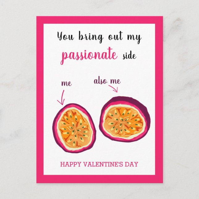 Funny Pink Passion Frucht Valentinstag Postkarte (Vorderseite)