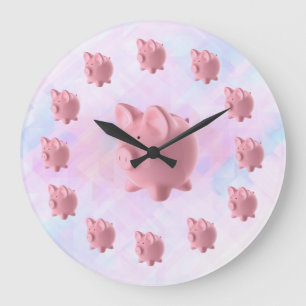 Funny Pink Pig Design Große Wanduhr