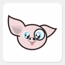 Funny Pink Pig Head Quadratischer Aufkleber