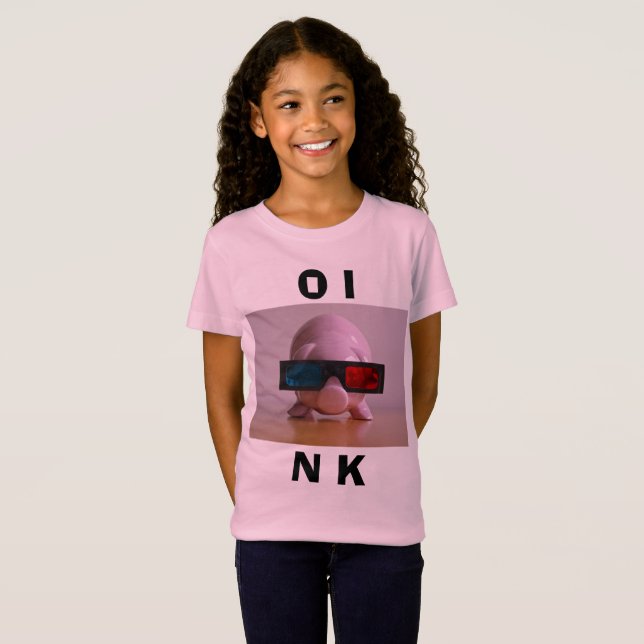 Funny Pink Piggy Bank in 3D Gläser T-Shirt (Vorne ganz)