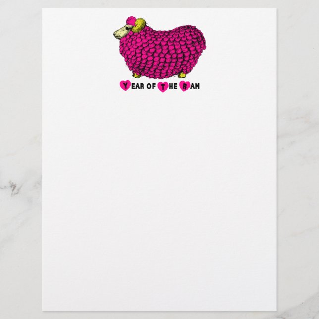 Funny Pink Ram Chinese Year Zodiac Letterhead (Vorderseite)