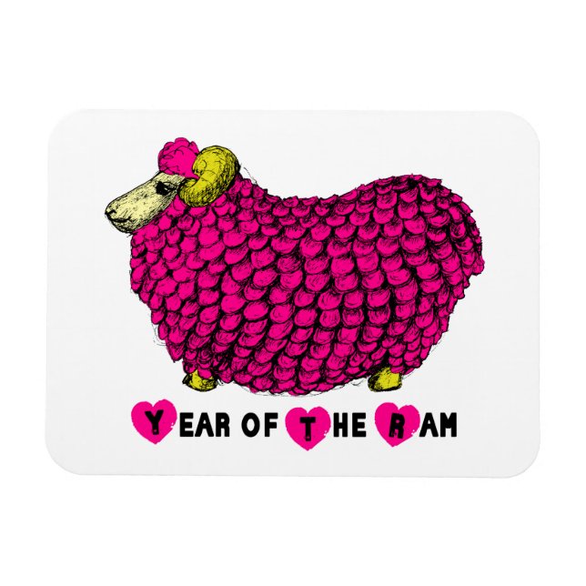 Funny Pink Ram Chinese Year Zodiac Magnet (Horizontal)
