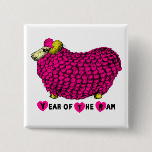 Funny Pink Ram Chinese Year Zodiac Square B Button