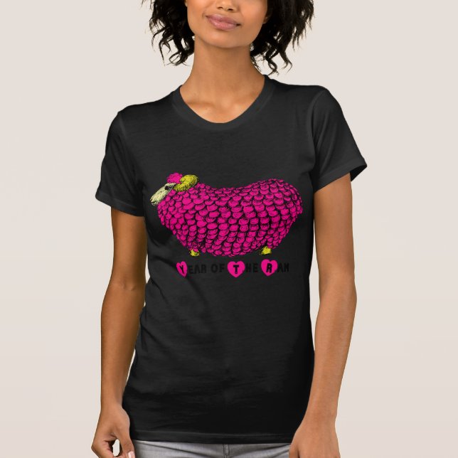 Funny Pink Ram Chinesisch Neujahr Zodiac Women B T T-Shirt (Vorderseite)