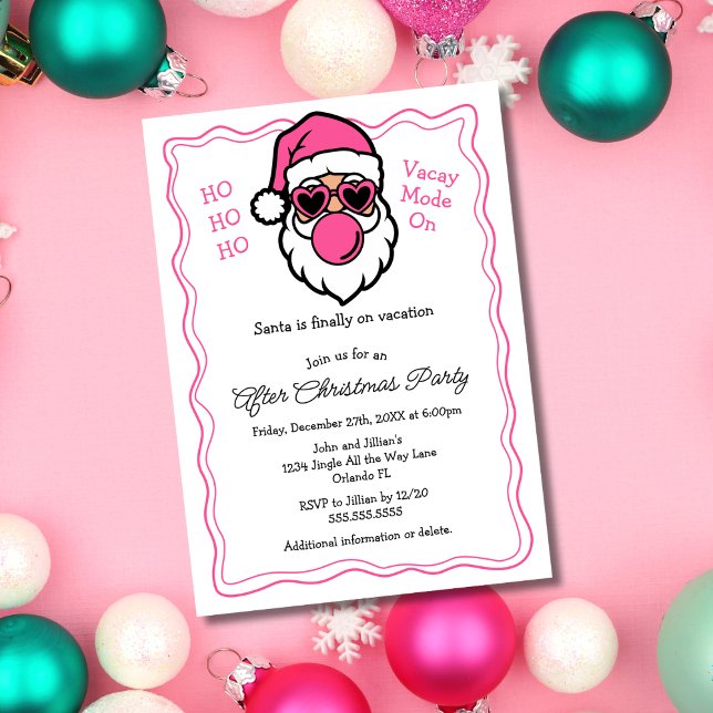 Funny Pink Santa Bubble Gum Nach Weihnachten Party Einladung (Von Creator hochgeladen)