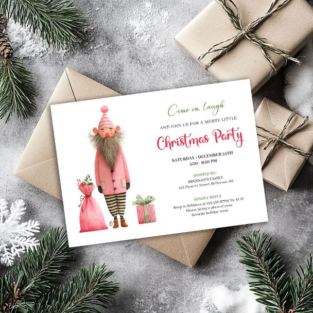 Funny pink santa watercolor Christmas party invite Einladung (Funny pink santa watercolor Christmas party invitation card

)