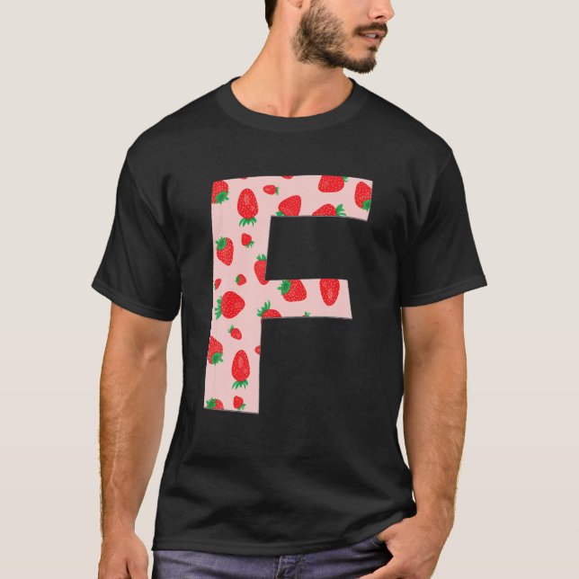 Funny Pink Strawberry Initial Monogram Letter F Gi T-Shirt (Vorderseite)