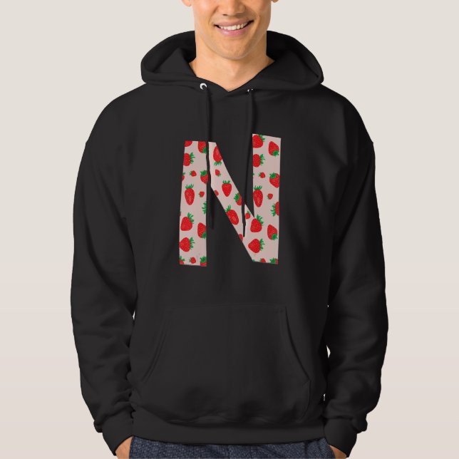 Funny Pink Strawberry Initial Monogram Letter N Gi Hoodie (Vorderseite)