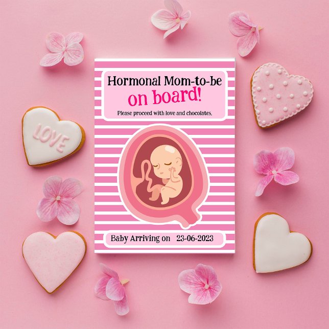 Funny Pink Stripes Pregnancy Announccard Einladung (Von Creator hochgeladen)