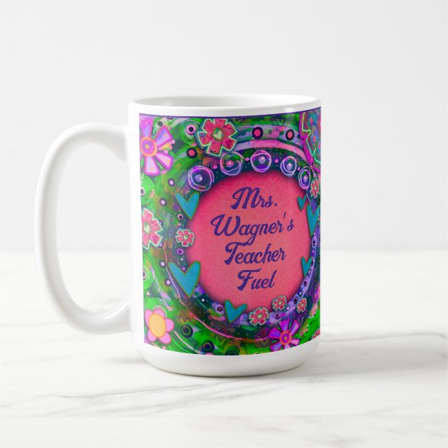 Funny Pink "Teacher Fuel" Individuelle Name Kaffeetasse (Links)