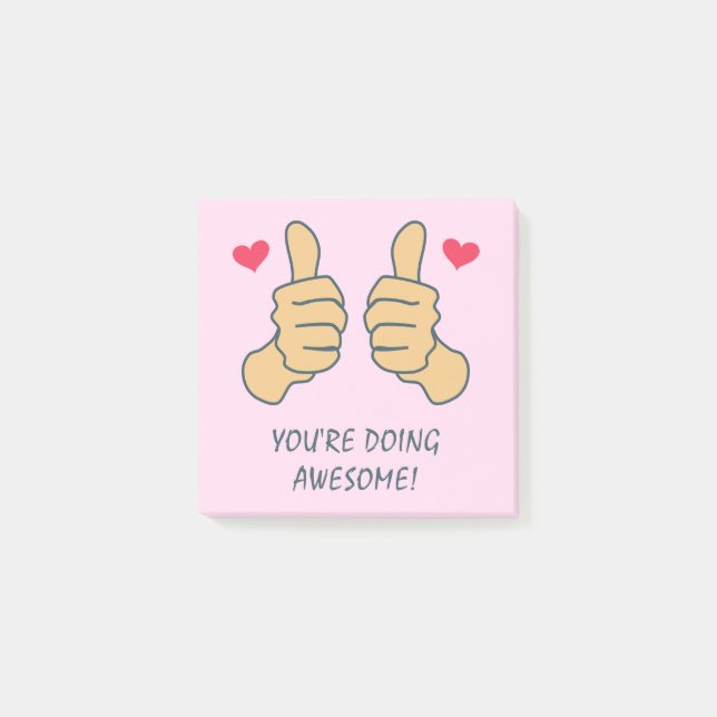 Funny Pink Thumbs Up Doing Phantastisch Motivieren Post-it Klebezettel (Vorderseite)