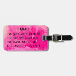 FUNNY PINK TRAVEL TAG, COOL GIRLY LUGGAGE MESSAGE GEPÄCKANHÄNGER