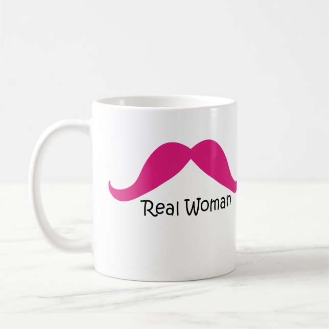 Funny Pink und Black Real Women Mustache Kaffeetasse (Links)
