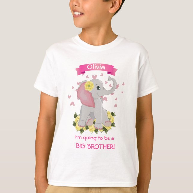 Funny pink und grau Elefant Floral Baby Dusche T-Shirt (Vorderseite)