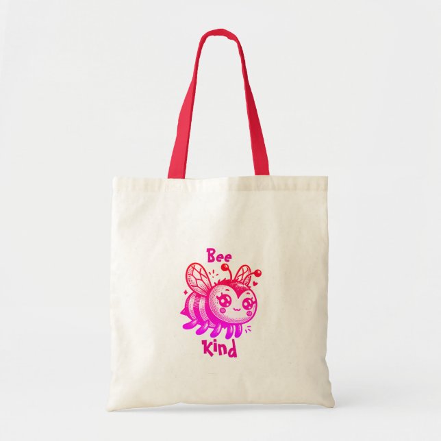 Funny Pink und Red BEE KIND Tragetasche (Vorne)
