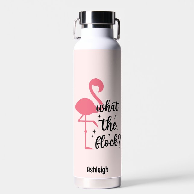 Funny Pink Was Flamingo Personalisiert macht Trinkflasche (Vorne)