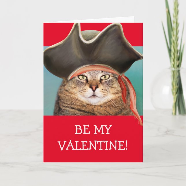 Funny Pirate Cat Valentinstag Feiertagskarte (Vorderseite)