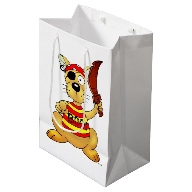 Funny Pirate Dog with Toy Sword Mittlere Geschenktüte (Vorderseite Schrägansicht)