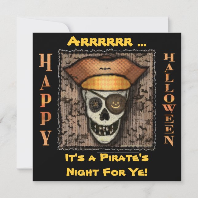 Funny Pirate Skull Halloween-Party Einladung (Vorderseite)